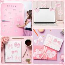 20 Blatt/Buch rosa Schleifen selbstklebende Notizzettel, Vielfalt an Schleifen-Stilen, kariert und einfarbig miteinander verwoben, können auf Notizbücher, Computer usw. geklebt werden, ein süßer Artikel um Ermutigung aufzuzeichnen und weiterzugeben