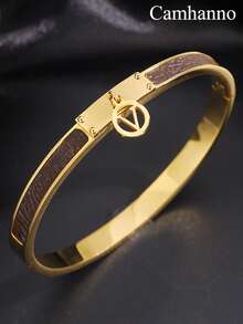 1PC Luxurious And Fashionable Stainless Steel Leather V-Letter Pendant Bracelet, Low-Key Luxury, Leading The , Suitable For Women's Daily Wear, Casual/Party/Holiday Gifts/Valentine's Day Gifts