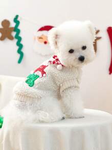 1 pieza Ropa para mascotas, Lindo atuendo para perros/gatos pequeños, Cálido y cómodo suéter de felpa navideño para mascotas