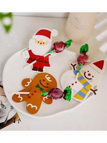 100/50pcs Christmas Lollipop Paper Cards Santa Snowman Penguin Gingerbread Man Candy Gift Bag Packaging Party Decoration, DIY Package Wrapping For Christmas Party Supplies, Christmas Party Favors, Holiday Party Decor Gift Wrapping - View 2