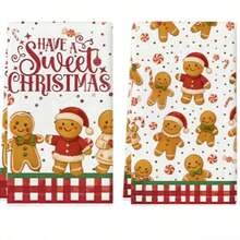 2pcs, Christmas Gingerbread Man Design Hand Towel, Dish Towel, Soft And Absorbent Hand Towel, Towel, Tea Towel For Restaurant Table Decoration, Suitable For Cooking, Bathroom, Housewarming Gift, Birthday Gift, Mother's Gift