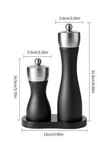 1 pieza/2 piezas/3 piezas Molinillo de pimienta manual de madera con cabezal de acero inoxidable, molinillo de pimienta negro con recubrimiento de PU, molinillo de sal marina y rosa, frasco para especias
