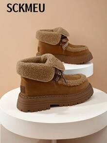 SCKMEU زوج بوت رياضية كاجوال للنساء ، بوت رياضية بسيكولة سميكة باللون الأبيض ، بوت مسطحة للبس الخارجي للطلاب - أصفر - مشاهدة 3