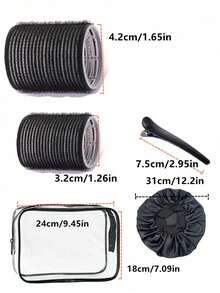 Bộ 20 con lăn tóc cỡ lớn kèm kẹp, máy uốn tóc tự kẹp phù hợp với tóc dài/trung bình/ngắn và tóc mái, dụng cụ uốn tóc tự làm (bao gồm 12 ống lăn lớn + 6 kẹp) + 1 túi đựng mỹ phẩm + 1 mũ trùm đầu khi ngủ - Màu Hồng Tươi - Xem 3