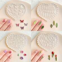 1 PIEZA Molde de silicona en forma de corazón mini para plantas - Usado para manualidades de arcilla polimérica, pendientes hechos a mano, decoración de uñas DIY, diseño de flor detallado con colores suaves, perfecto para artesanías y proyectos DIY. Molde con forma de flor / Molde de hoja / Molde de mariposa / Herramienta de fabricación duradera - transparente - Ver 4