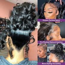 NARNI 36 Inch 360 Body Wave Lace Front Wigs Human Hair Pre Plucked Glueless Wear And Go 5x5 Lace Closure Wig 250% Density 13x4 HD Body Wave Lace Front Wigs Human Hair For Women Brazilian Invisi Strap 360 HD Full Lace Frontal Wig With Baby Hair Black Color - Natural Black - 查看 9