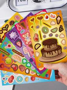 8/16 Blatt Dessert Kuchen Gesicht Puzzle Aufkleber, Cartoon Geburtstags Geschenk Aufkleber, DIY Laptop Computer Handyderakotion, Geburtstags Party Spielzeug Geschenke, Puzzle Zusammenbauen Spiele