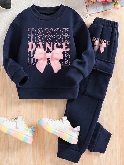 Tween Girl Butterfly Print Crew Neck Sweatshirt And Sweatpants Set