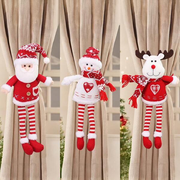 1pc/3pcs New Knitted Fabric Long Leg Doll Curtain Clips, Christmas Decorations, Cartoon Santa Claus, Snowman, Deer Curtain Clips, Home Bedroom Decor, Window Display, Christmas Gift, Party Scene Decoration Props, Farmhouse Decor Home Decor Christmas Decorations Home