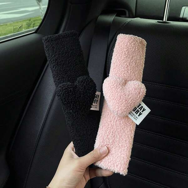 1pc/2pcs Car Seat Belt Lamb Wool Shoulder Protector, Protective Cover, Heart-Shaped Decoration, Seat Belt Anti Pinch, All Season Universal Seat Belt Cover Car Accessories