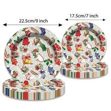 Juego de 60 piezas de vajilla con temática navideña, suministros para fiesta de Navidad feliz, platos de papel de 9"/7", vasos para bebidas, tazas de café y servilletas - Multicolor - Ver 3