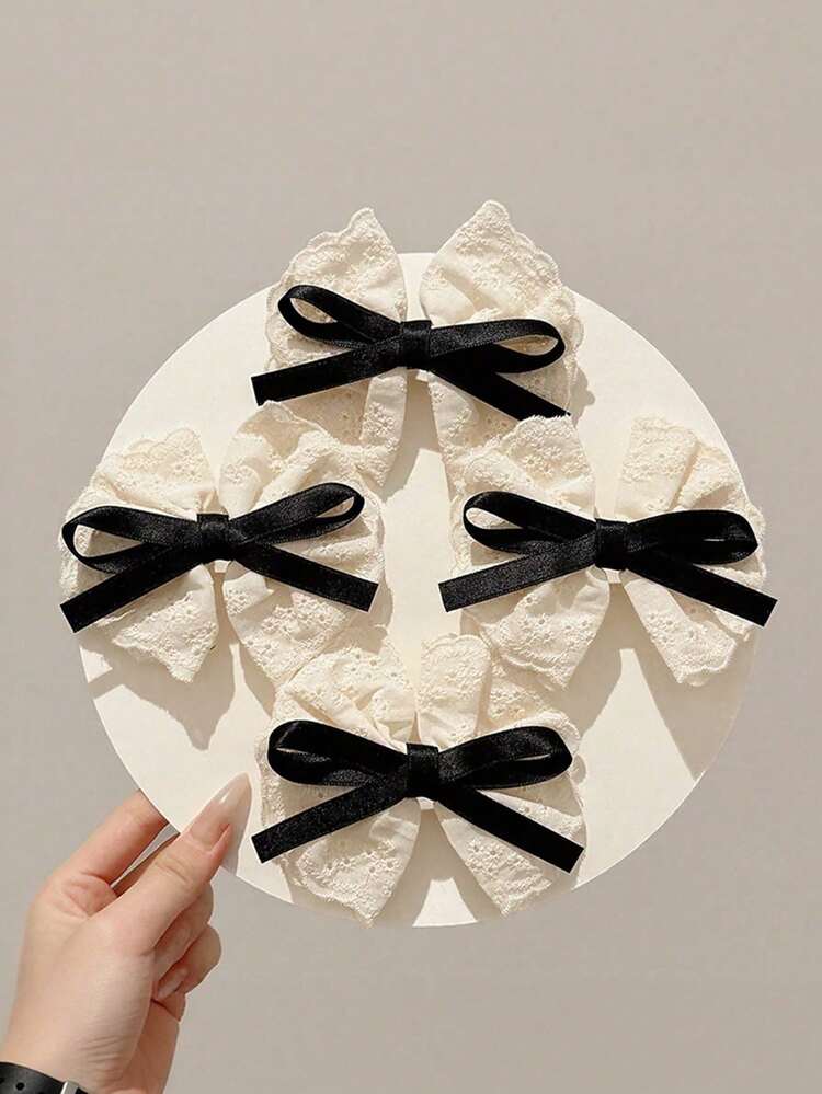 2pcs Lace Bow Tie Black Ribbon Accessories, Suitable For Daily Wear, Girly Style - Multicolor - View 8