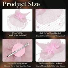 Fascinators Hats Women Tea Party Hat Mesh Headband Vintage Lace Cocktail Headwear Hair Clip Church - 粉色 - 查看 2