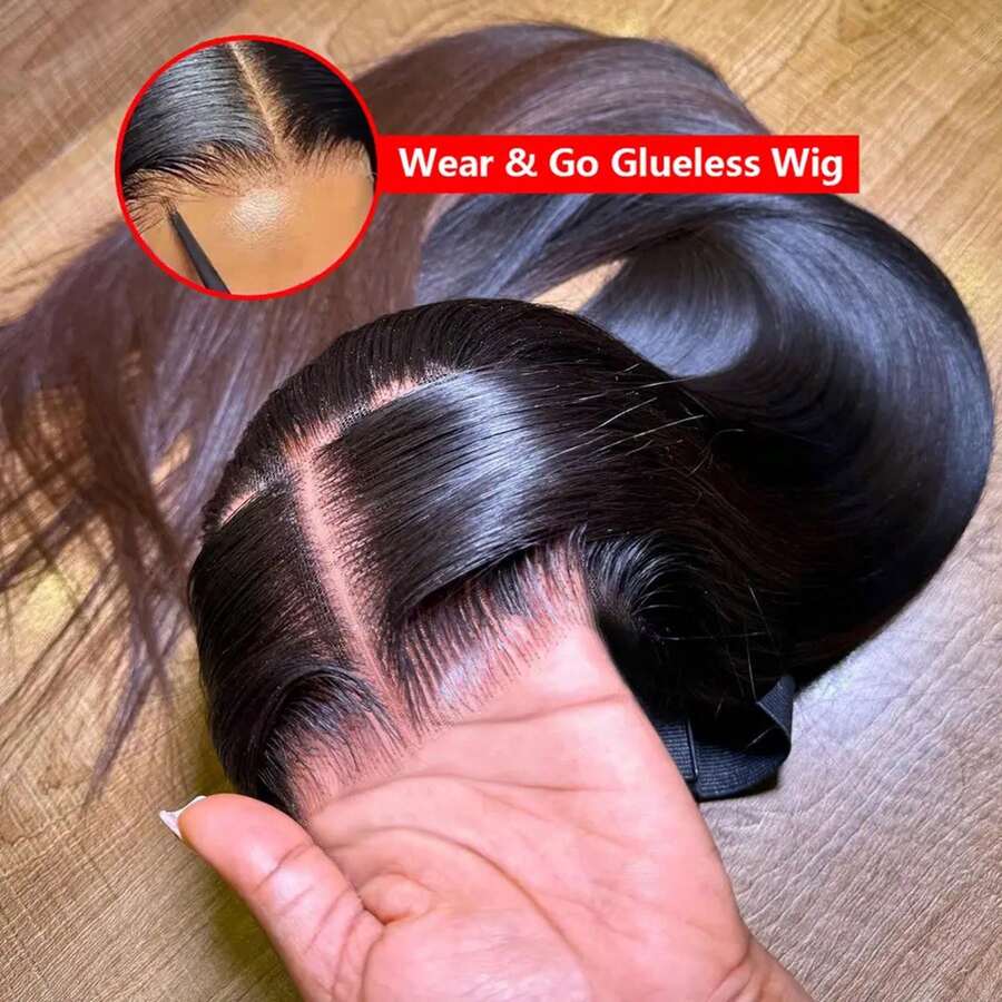 Black Color Long Silky Straight 26inch13X4 HD Transparent Lace Frontal Synthetic Wigs 180%Density Glueless Wig Preplucked With Baby Hair Daily Party Cosplay - 黑色 - 查看 1