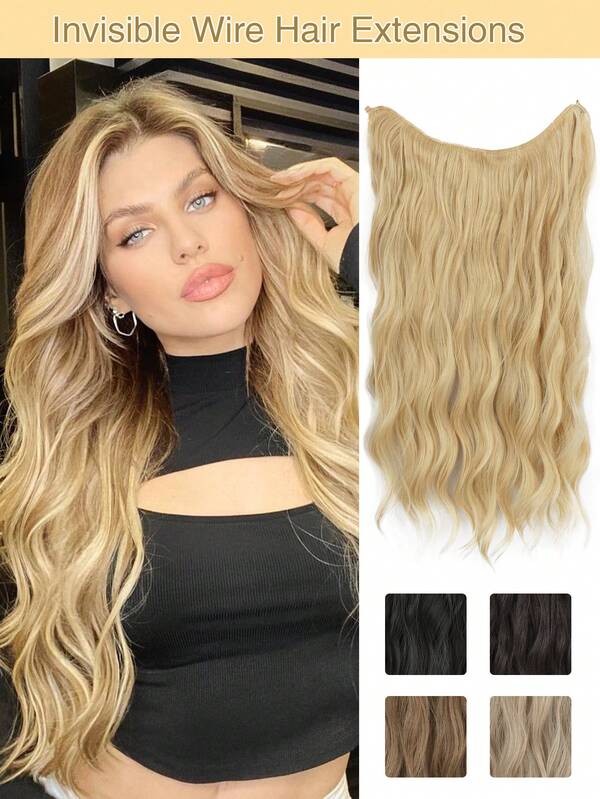 Extensiones de cabello invisible de 20 pulgadas, extensiones de cabello natural ondulado para mujeres, extensiones de cabello sintético con clip