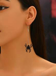 1 Pair Black Spider Halloween Earrings, Fashion Exaggerated Dark Gothic Invisible Transparent Line Spider Pendant Earrings, Party Earrings