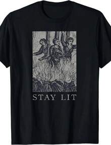 Occult Stay Lit Satan Devil Unholy Antichrist Witch Short Sleeve T-Shirt Women Shirts For Women Gothic Y2k Top - 黑色 - 查看 1