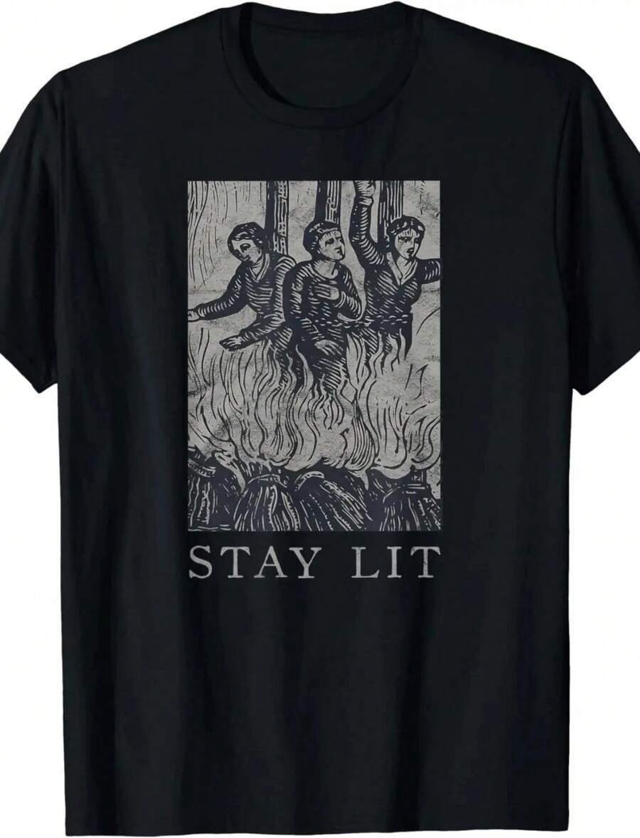 Occult Stay Lit Satan Devil Unholy Antichrist Witch Short Sleeve T-Shirt Women Shirts For Women Gothic Y2k Top - 黑色 - 查看 1