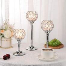 Elegant Metal Crystal Ball Glass Candle Holder With Windproof Glass Cover, Suitable For Restaurant, Living Room, Kitchen, Hotel Room, Show House Aromatherapy Candle Holder. Gold Crystal Candle Holder Home Decor, Candle Holder For Wedding, Candlelight Dinner, Applicable To Various Holidays, Christmas, Valentine's Day (Candles Not Included)
