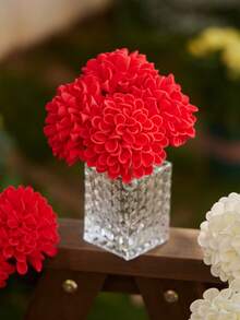 7Pcs/Set Simulation Dahlia, Realistic Cream Foam Fake Rose, Red Dahlia Foam Simulation Flowers With Stems For Home Decoration, Graduation Party Decoration, Outdoor Party Favors, Wedding Favors, Table Centerpieces, DIY Wedding Bouquet, Bridal Shower, Flower Arrangement, Party Table Decorations