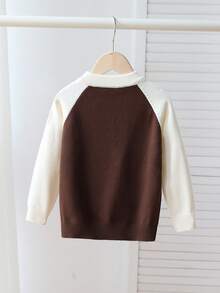 1pc Korean Fashion Contrast Color Collar Half Zip Pullover Sweater For Baby Boys, Blue & Gray