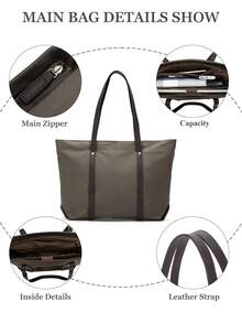 Floless 女士手提包，女士笔记本电脑商务公文包，14英寸笔记本电脑隔层单肩包，顶部提手包，休闲托特包，大容量女士拉链单肩包，购物旅行工作斜挎包 - 棕色 - 查看 2