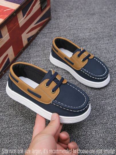 1 Pair Blue Loafers For Teens & Kids (Size Run Large), Classic Stitching Patchwork, Breathable Non-Slip Lightweight Slip-On, Casual School & Daily Wear Shoes For Boys & Girls, Blue