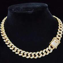 1Pc Exaggeration Hip Hop Alloy Cuban Chain Necklace Artificial Crystal Women Men Jewelry Birthday Present - Silver - View 4