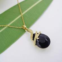 18k Gold Plated Water Drop Crystal Multicolor  Snake Pendant Necklace 16"+2"2025 - Black - View 2