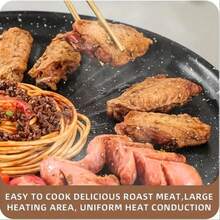 360°均匀加热煎锅、烤盘、便携式平底锅、铁板烧锅，易于清洁设计，适用于电磁炉和燃气灶，是煎炸烹饪的理想之选。