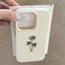 1pc TPU Material Black Coconut Tree Summer Minimalist Pattern Phone Case Compatible With IPhone/ Phones - White - View 4