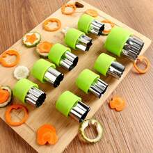 9pcs/Vegetable Cutter Shapes Stainless Steel Durable DIY Fruit Cookie Stamps Cake Food Cutting Mold Kitchen Tool - Green - View 2