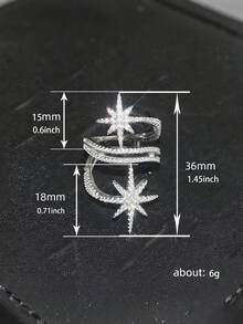 1 件女士白色流星形双层戒指，交叉流星设计，镶嵌方晶锆石，耀眼夺目，适合欧美时尚、日常穿着和派对造型 - 白色 - 查看 3