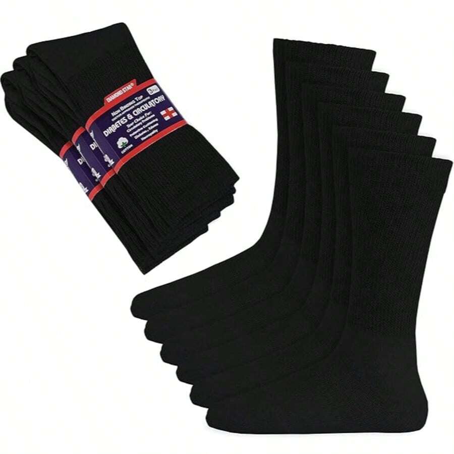 Diabetic Crew Socks Mens, Womens Loose Fit - 3 Pairs - 黑色 - 查看 1