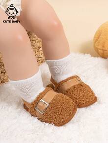 Cute Infant Fleece Slip-On Indoor Soft Bottom Slippers - Brown - View 4