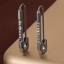 1 Pair Fashion Geometric Design Brooch-Style Earrings With Synthetic Cubic Zirconia Stones, Gift Earrings For Women - Multicolor - View 7