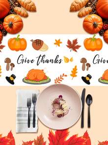 1pc Autumn Harvest Maple Leaf Tablecloth, Happy Thanksgiving Decoration Table Cloth, Harvest Festival Party Table Cover, Thanksgiving Party Supplies, Rustic Farmhouse Decoration, Thanksgiving Outdoor Decoration, Fall Gathering Disposable Tablecloth, Kitchen & Dining Room Decoration, Autumn Home Decoration, Room Decoration, Party Favors
