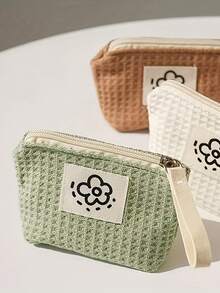Simple Floral Small Wallet, Cute Waffle Coin Purse, Travel Tote, Cosmetics Storage Bag, Perfect For Halloween Or Christmas Gifts, Travel Storage Bag - Multicolor - View 2