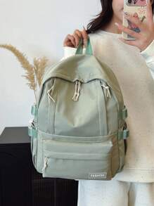 1个纯色休闲学院风双肩包，带笔记本电脑隔层，大容量学生背包，轻便旅行包，男女皆宜，非常适合日常使用、外出、上学和返校。