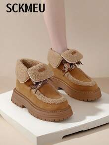 SCKMEU 1 Pair Women's Sporty Casual Boots, Fashionable Thick Sole White Sneakers, Student Outer Wear Flat Shoes - Yellow - View 5