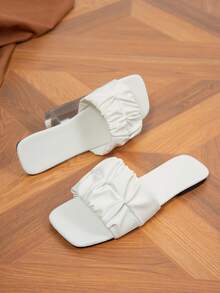 Dép đế bằng nữ, Dép hở mũi màu đen đa năng, Giày đi biển mùa hè mới 2025, Dép nhựa - trắng - Xem 5