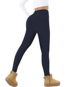 Autumn And Winter Women's Sports Plus Fleece Cropped Pants, Leggings, Casual Outdoor Sports, Yoga - 藏青色 - 查看 3