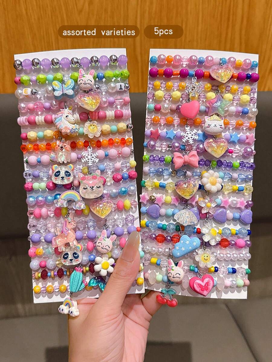 5pcs Random Cartoon Cute Beaded Bracelets - one-size - View 1