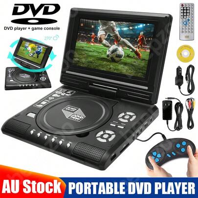 Portable DVD Player With Swivel Screen - 7.8in 16:09 Multi Region All Region Support 12v Small CD DVD VCD USB TF Card Gamepad Remoter Rechargeable
