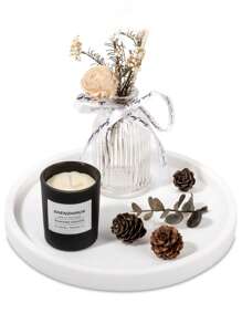 1 件梳妆台托盘，硅胶圆形托盘装饰性收纳整理器适用于浴室马桶水箱卧室厨房台面，珠宝收纳梳妆台托盘适用于蜡烛、乳液瓶、化妆品，大理石白色 - 彩色 - 查看 6