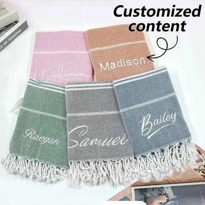1 pieza Toalla de playa extra grande personalizada con bordado, toalla de baño de secado rápido con estampado de rayas, adecuada para uso diario y toallas de ducha de playa para salón de belleza, hotel, deportes, artículos esenciales para el hogar, toalla, cuidado de la piel