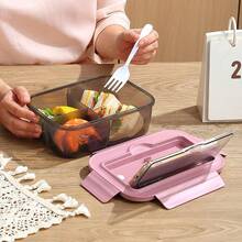 1 Set quadratische einfarbige Fach-Lunchbox mit Deckel & Besteck, wiederverwendbare mikrowellengeeignete Kunststoff-Bento-Box für Büromitarbeiter, Studenten, Partys, Outdoor, Camping, Picknicks, Snacks