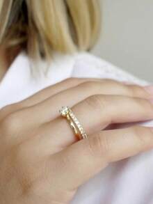 Pair Of 3mm Beveled Wedding Rings, 18k Gold Plated, 925 Silver Solitaire - 金色 - 查看 3