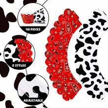 48 Pieces Cowprint And Bandana Cupcake Wrappers Cow Print Cupcake Wrap Adjustable Cup Cake Liners Red Bandana Baking Cups Holders For Birthday Party Farm Themed Wedding