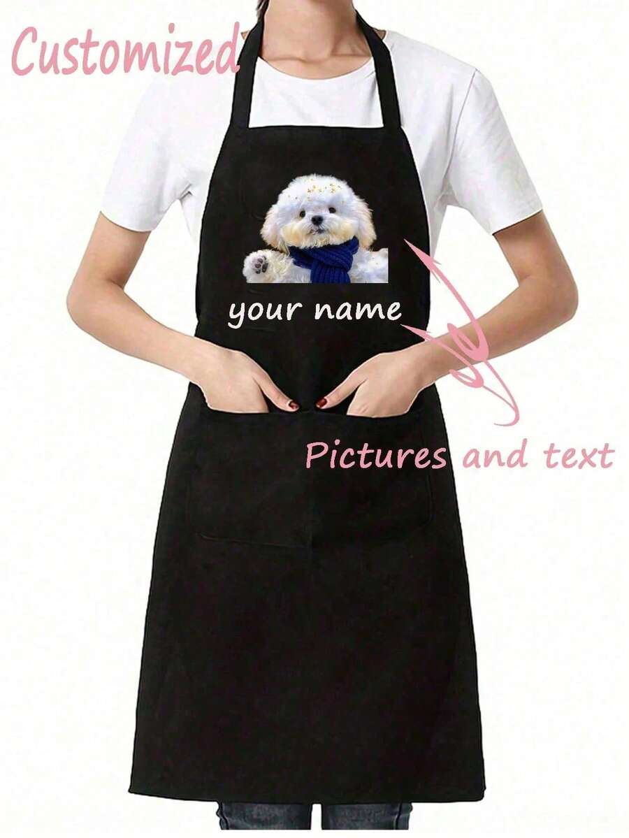 1 Customizable Kitchen Apron With Text And Personalized Photo - Personalized Design, Photo, Or Text - Woven Polyester Cooking Apron, Washable, Warm, Customizable, Unique, Personalized. Ideal Gift For Boyfriend, Girlfriend, Family, Or Friends. Suitable For Sofa, Bed, Car, Tea Room, Bedroom, Living Room, Bathroom, And Dining Room